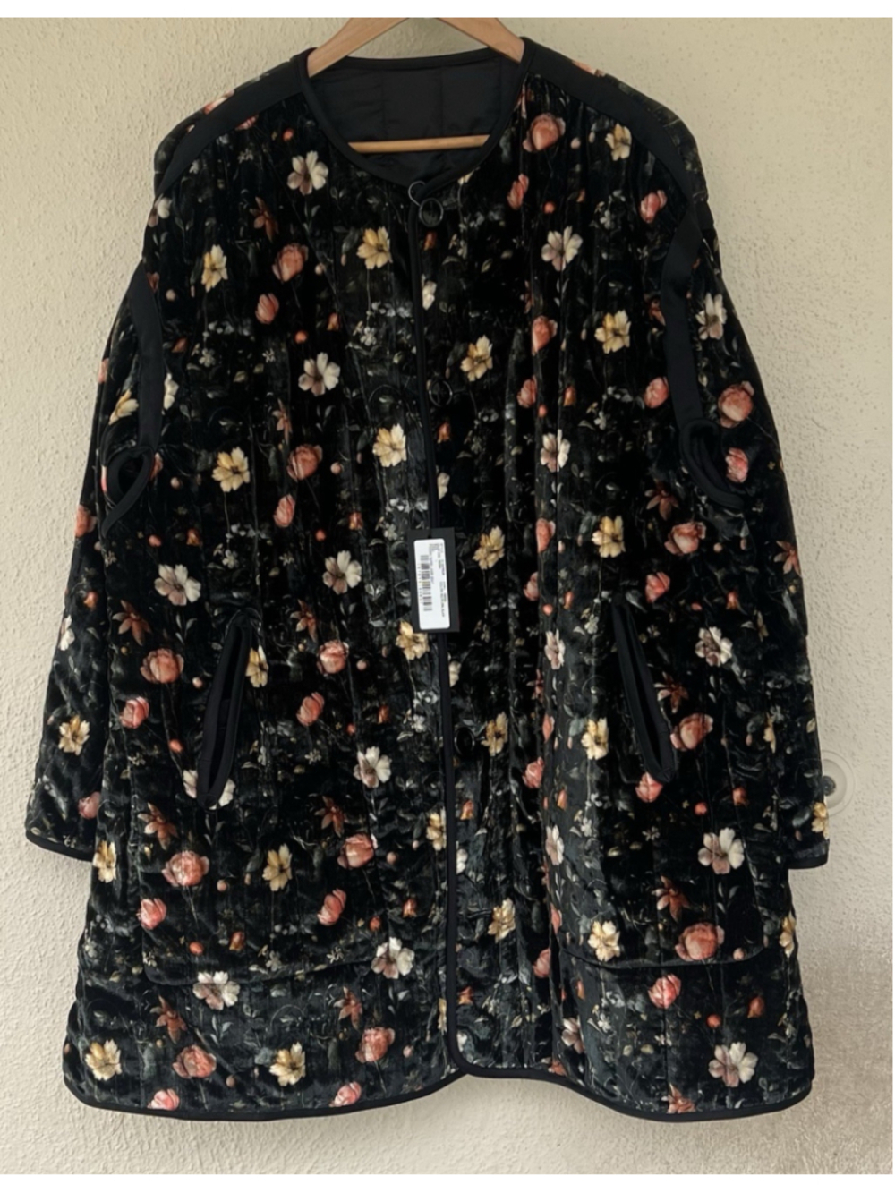 New R13 Padded Gothic Floral Velvet Liner Coat Large Multifloral Black Oversized - Picture 6 of 14